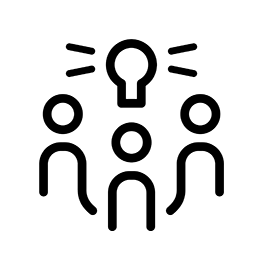 Piktogramm von Personen unter einer Glühbirne